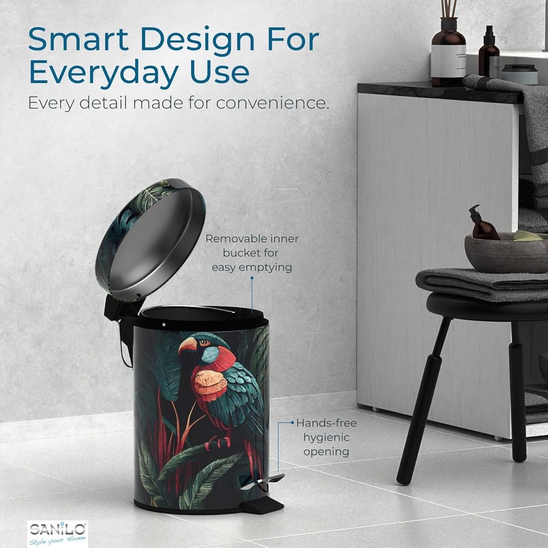 Sanilo Small Bathroom Trash Can with Lid [1.3 Gallon] - Lidded Tiny Trashcan for Garbage - Mini Metal Bin with Soft Closing Mechanism - Bath Room Accessoire Wastebin with Inner Bucket (Exotic) - Image 4